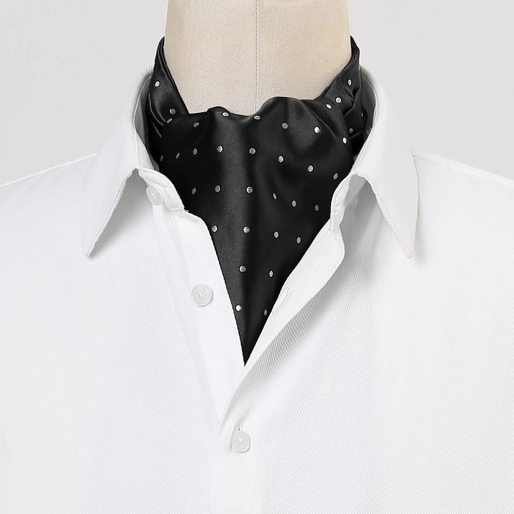 [Allegra K] Polka Dot Ascot Tie Scarf Cravat Tie Formal Party Men's Black and White Free Size