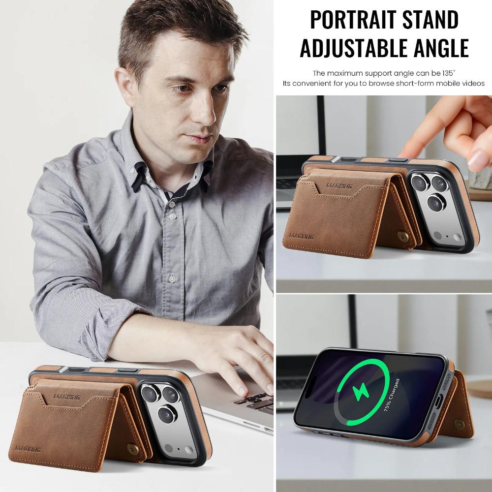 Luxury Leather Phone Case for iPhone 17 Pro Max Air 16e 16 Plus 15 14 13 12 Magnetic Attraction Detachable Card Holder Wallet