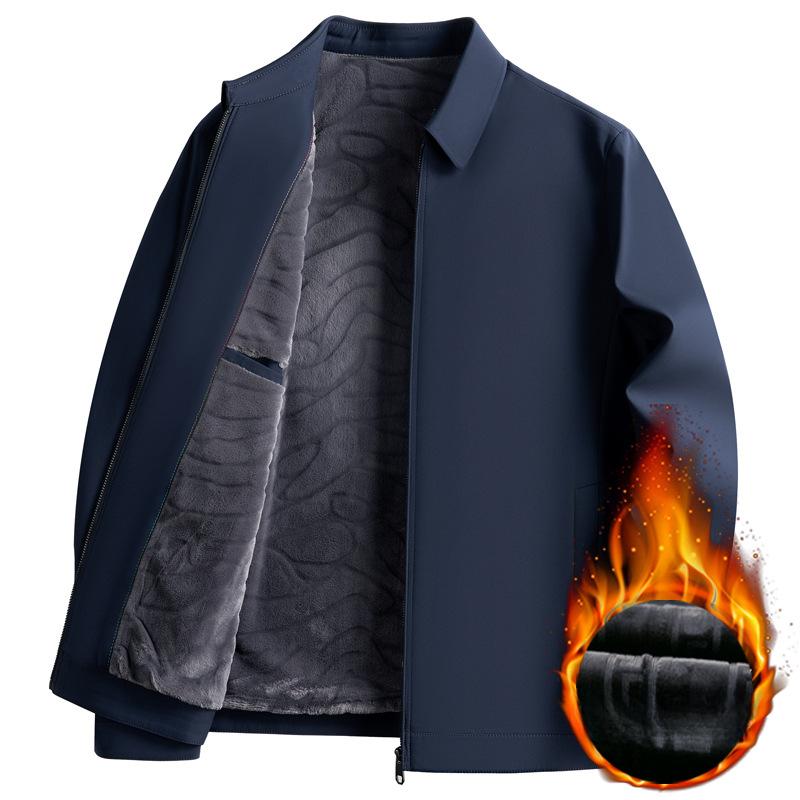 Winter Plush Thickened Executive Jacket for Men Business Casual Middle-aged Daddy Wear Lapel Autumn Jacket