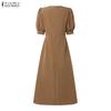 ZANZEA Damen Elegantes Puff-Kurzarm Freizeit-Langkleid