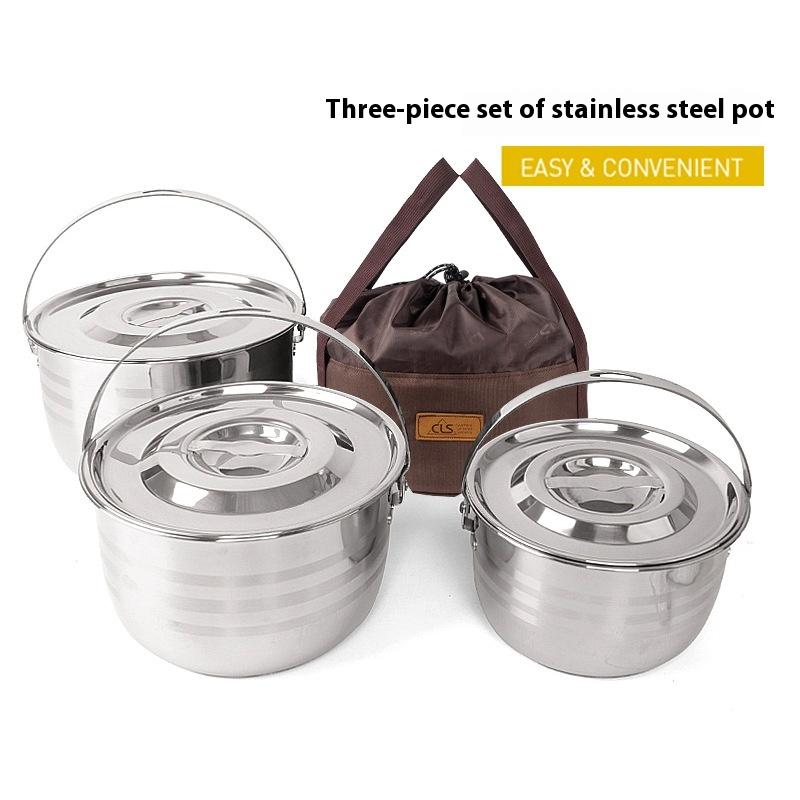 NOBANA&CLS Outdoor Tableware Stainless Steel Set Pot Thickened Picnic Barbecue Multi-purpose Portable Camping Hanging Soup Pot