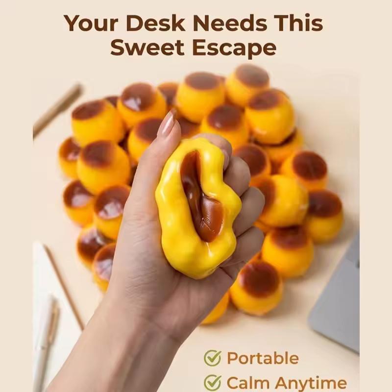 Pudding-Shaped Squeeze Ball Caramel Crunchy Handmade Squishy Portable Diy Fidget Accessory For Stress Relief & Cute Desk Play