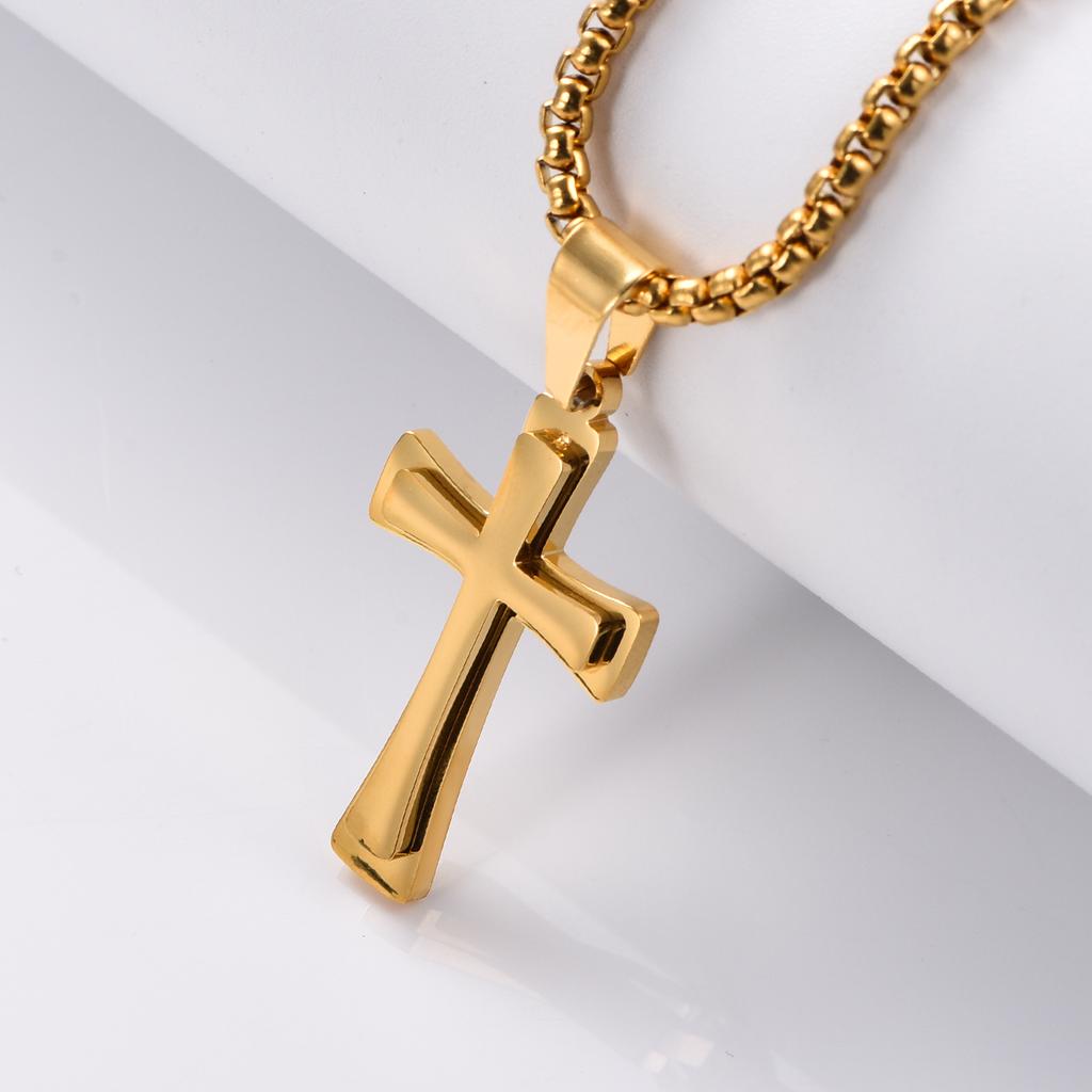 Vintage Stainless Steel Cross Pendant Necklace Punk Fashion Biker Men's Chain Necklace Jewelry Gift