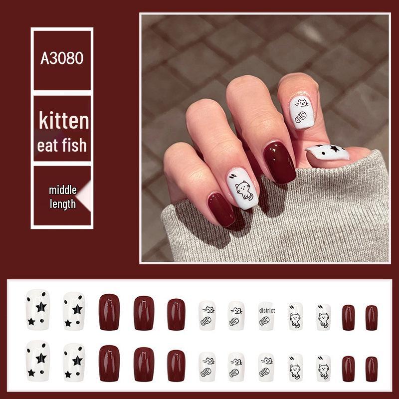 

Наклейки для ногтей «Котёнок и рыбка»: Красный и белый горошек, дизайн звезды, полноразмерные носимые наклейки для нейл-арта