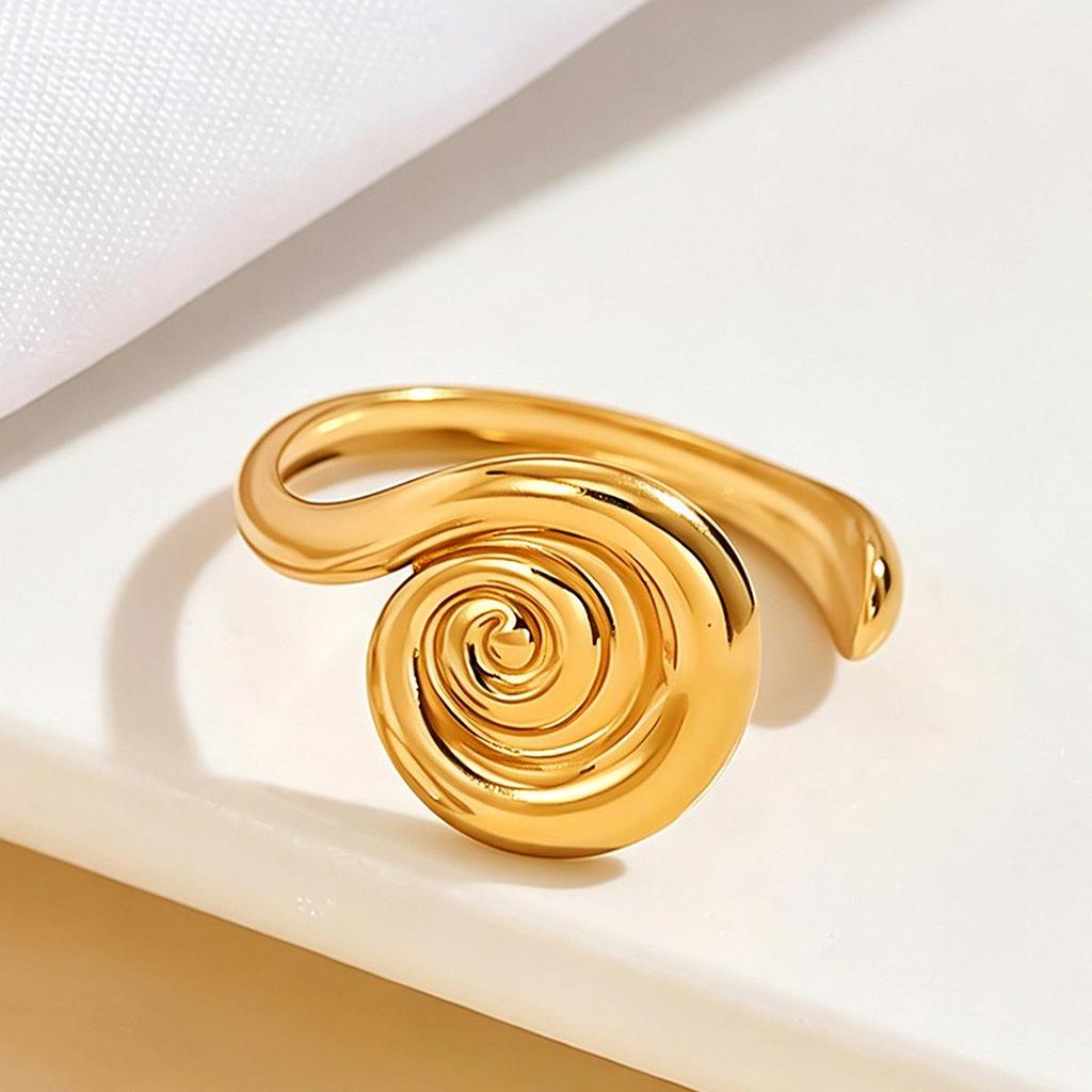 18K Gold Vacuum-Plated Stainless Steel Spiral Open Ring - Adjustable & In Stock