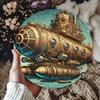 Vintage Steampunk Submarine Round Metal Tin Sign Retro Industrial Nautical Wall Art Decor for Man Cave and Home