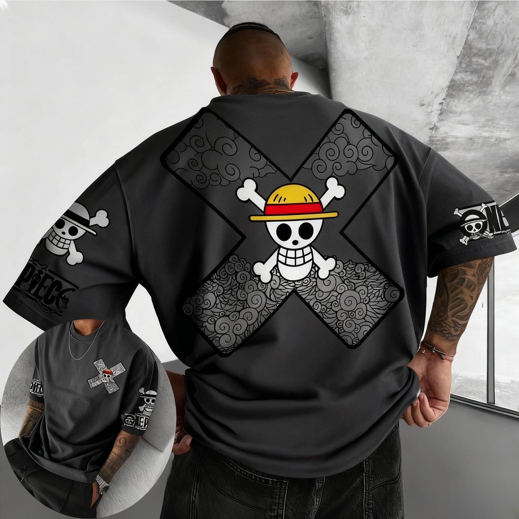 One Piece Vintage Skull Graphic T Shirt Men Oversized Streetwear Tee Summer Cotton Short Sleeve Casual Tops Fashion Y2k Clothes