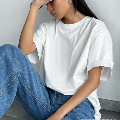 Dámská oversized trička s krátkým rukávem Basic Tričko s vroubkovaným výstřihem Léto Prodyšné Volný střih Ležérní Cvičení Jednobarevné Bavlněné pulovry pro ženy