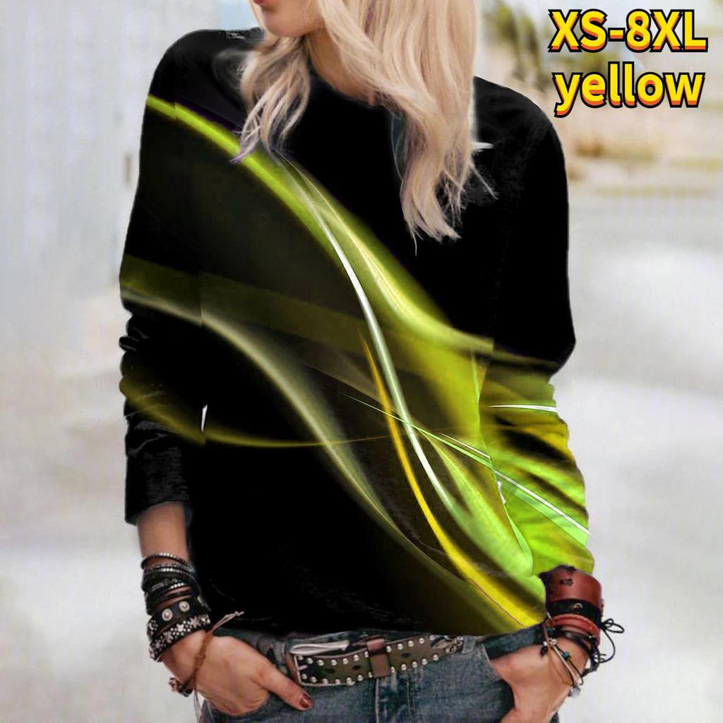 3D tisk Modrá Lightning trička Dámské topy Dlouhý rukáv Pulovr s výstřihem do O Dámská trička Trička pro ženy