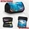 2D Flat Printing 1pc Marine Dolphin Blue Design Double Layer Flip Pencil Case - Large Capacity Zipper Closure, Suitable for Schools, Offices, And Trav