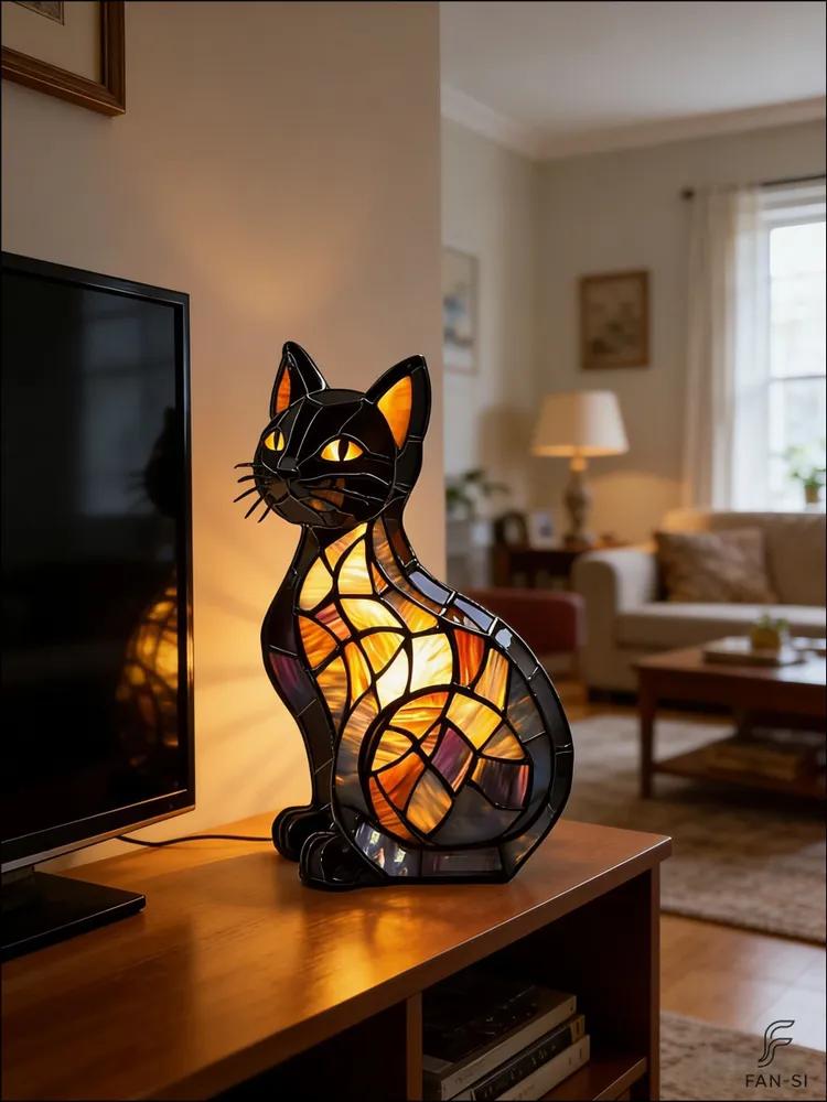 A cat-shaped table lamp made of resin with a warm diffusing light is a great gift for cat lovers.