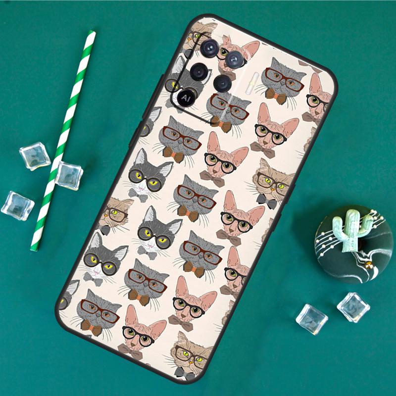 Cute Cat Pattern Kitten Case For Oppo A80 A40 A60 A16 A76 A96 A91 A15 A17 A74 A94 A54 A57S A18 A38 A58 A78 A98 Cover