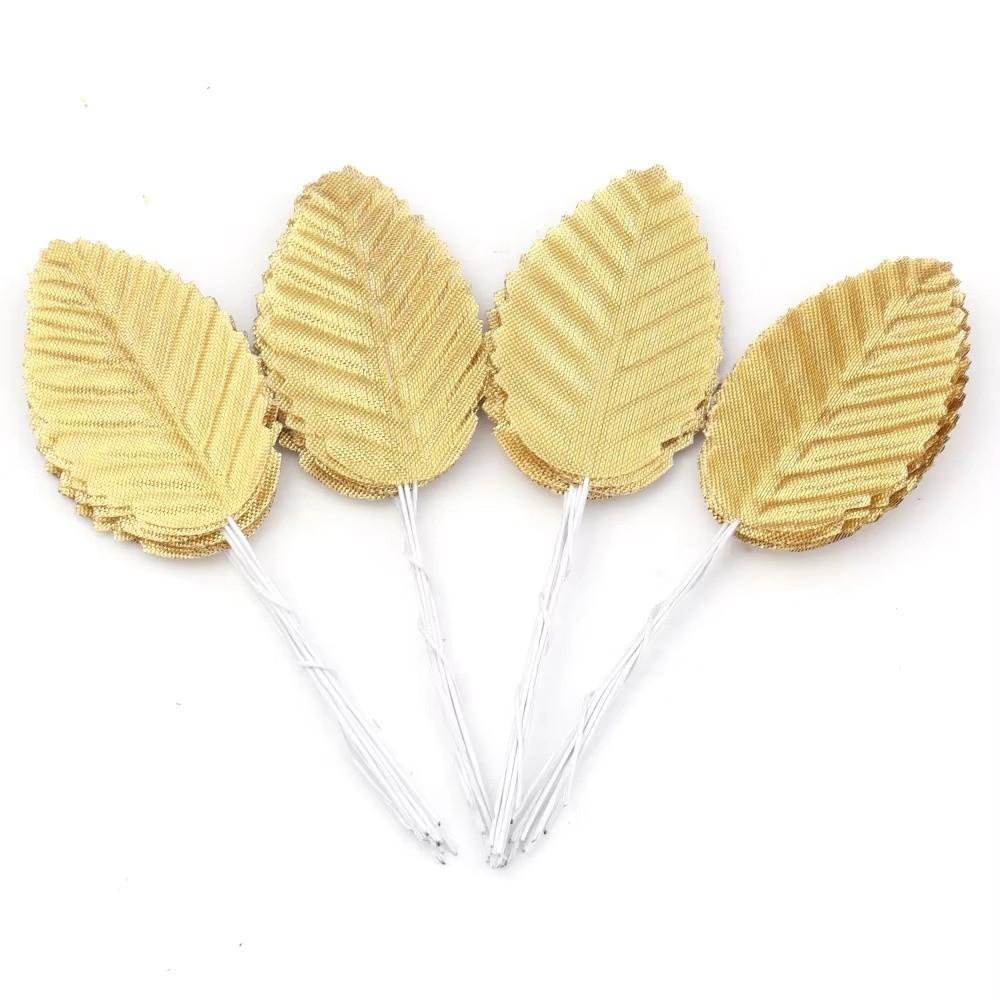 40Pcs Nylon Artificial Silk Rose Leaves Single Leaf Wired Stem Artificial Green Leaves DIY Crafts Floral Decoration Leaf