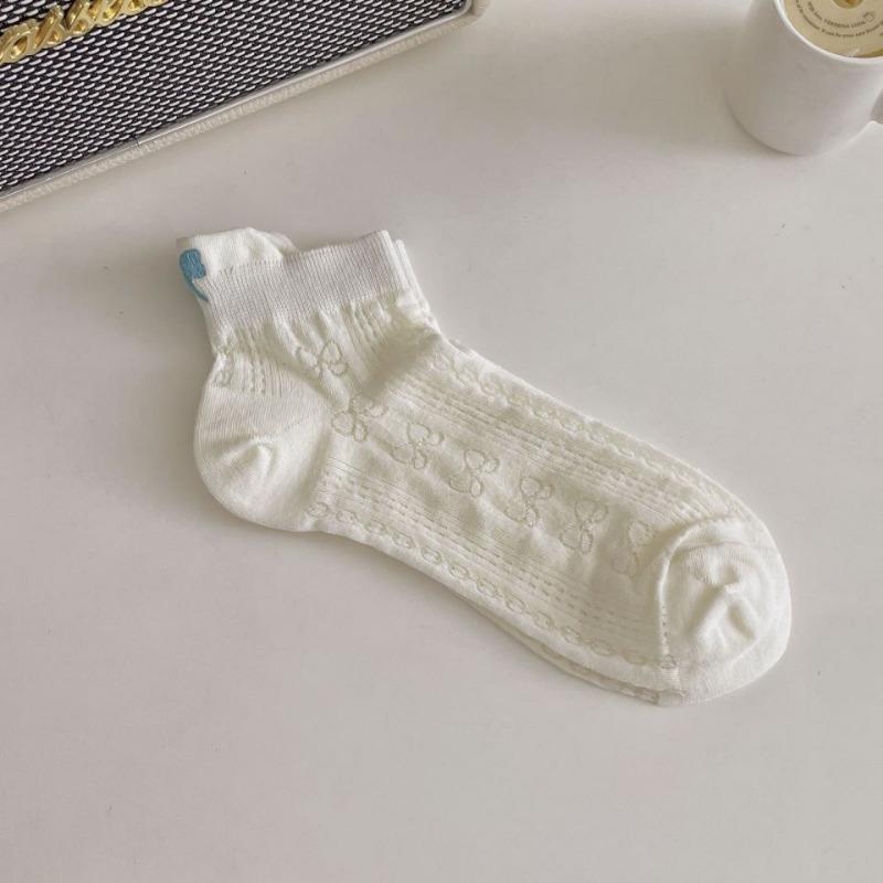 Women's Summer Thin Sweet Heel Embroidered Bow Breathable Boat Socks