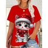 Summer Large Loose Christmas Santa Claus 3D Printed Women's T-shirt Fashionable Casual Comfortable Breathable Short Sleeved Round Neck T-shirt