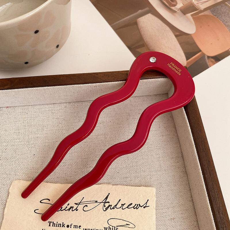 French Twist Hair Stick Hair Clip Acetate Wavy U-Shaped Hairpin Vintage Tortoise Shell Women Hair Bun Pin Headwear Accessories