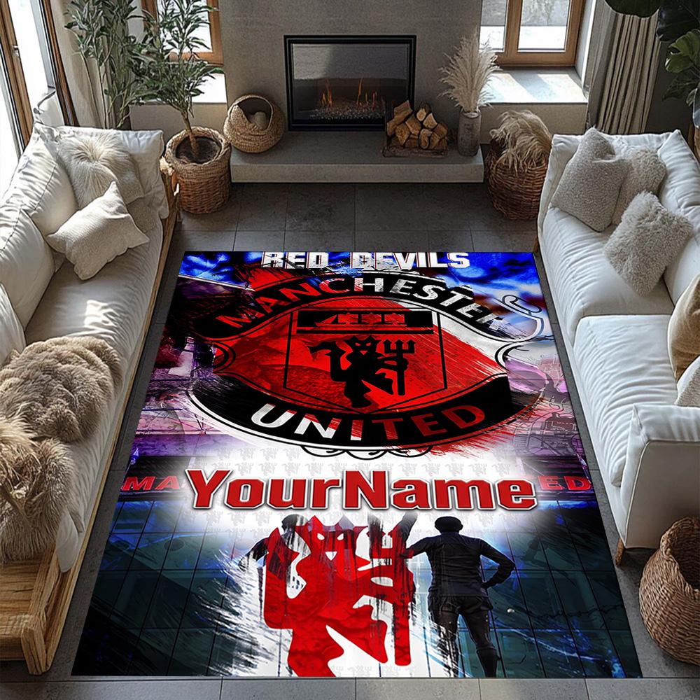 Manchester Personalized Name Floor Mat Design for Game Room Kitchen Outdoor Hallway Anti-slip Rug Office Home Decor Gift for Festivals
