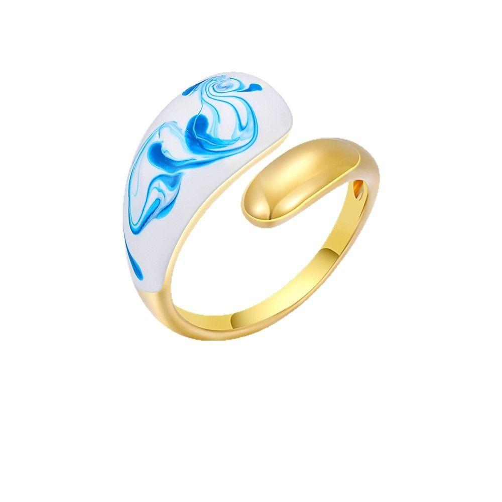 Chinese Style Enamel Drip Oil Ring Vintage Cuff Ring  Hand Accessories