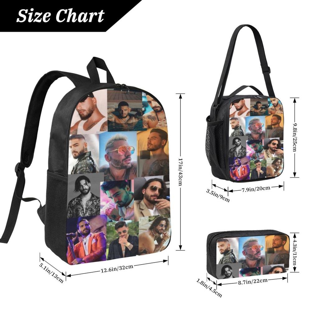 3Pcs Maluma Pretty Dirty Rapper Backpack Set for Children Pen Bags Bookbag Sets with Lunch Box For School Students Knapsack