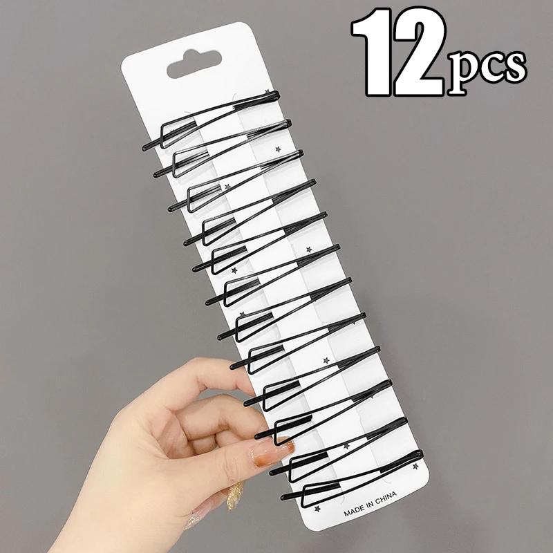 3/12Pcs Black Hair Clips Bobby Pins Wavy Fashion Hairpins Metal Barrettes Invisible BB Clip Wave Hairgrip Hair Clips Accessories