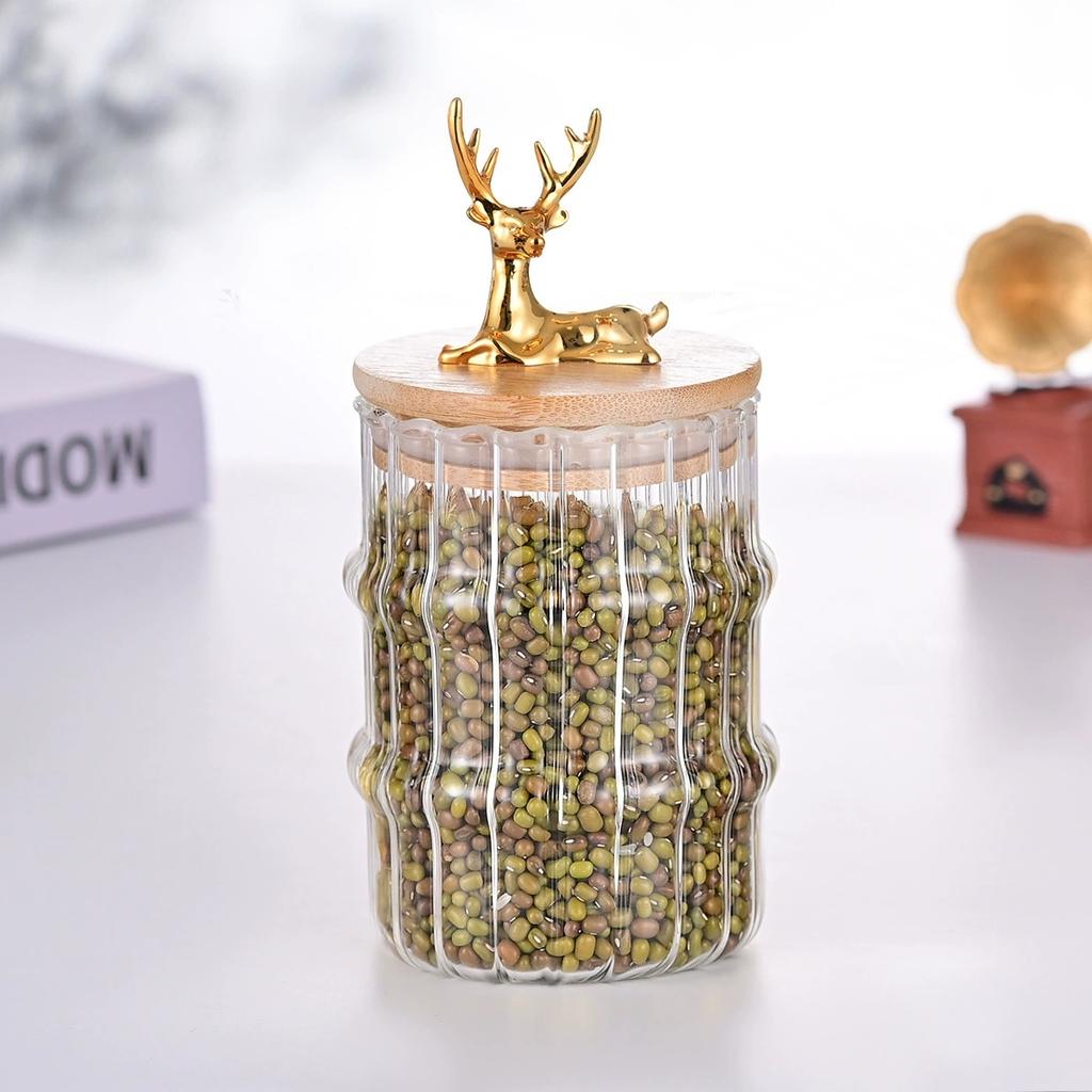 Glass Food Jar with Sealed Bamboo Lid Kitchen Pantry Grains Cookie Coffee Tea Candy Snack Storage Bottle Jars Kitchen Canister