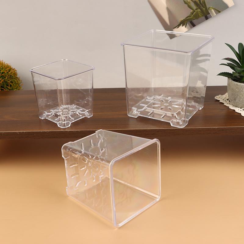 Square Transparent Acrylic Flower Pots Breathable Bonsai Plant Pot Desktop Decoration For Garden Yard Living Room Balcony