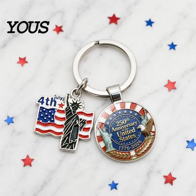 USA Celebration Keychain Pendant, Double Pendant Combination Key Chain, 250th US Bright Color Founding Anniversary Holder with Thickened Metal