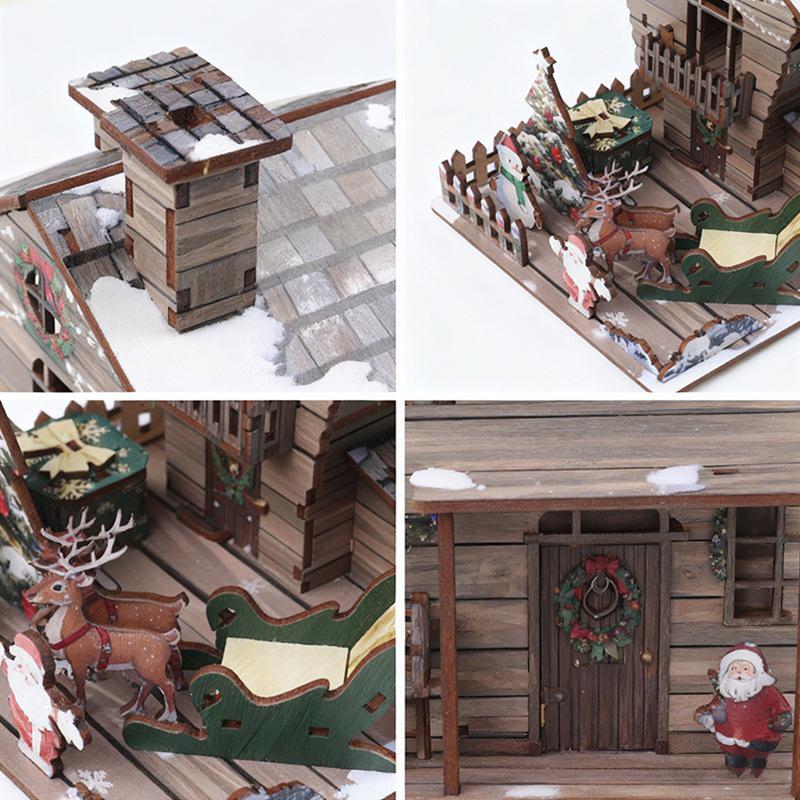 3D Wooden Christmas House Puzzle Model - Micro Landscape Scene Decor