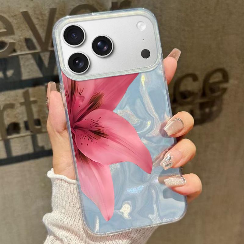 Slim Red Lily Flower Pattern Phone Case For iPhone 17 Air 16e 16 15 14 Pro Max 13 17 Pro Max Shockproof TPU Hybrid Hard PC Phone Cover