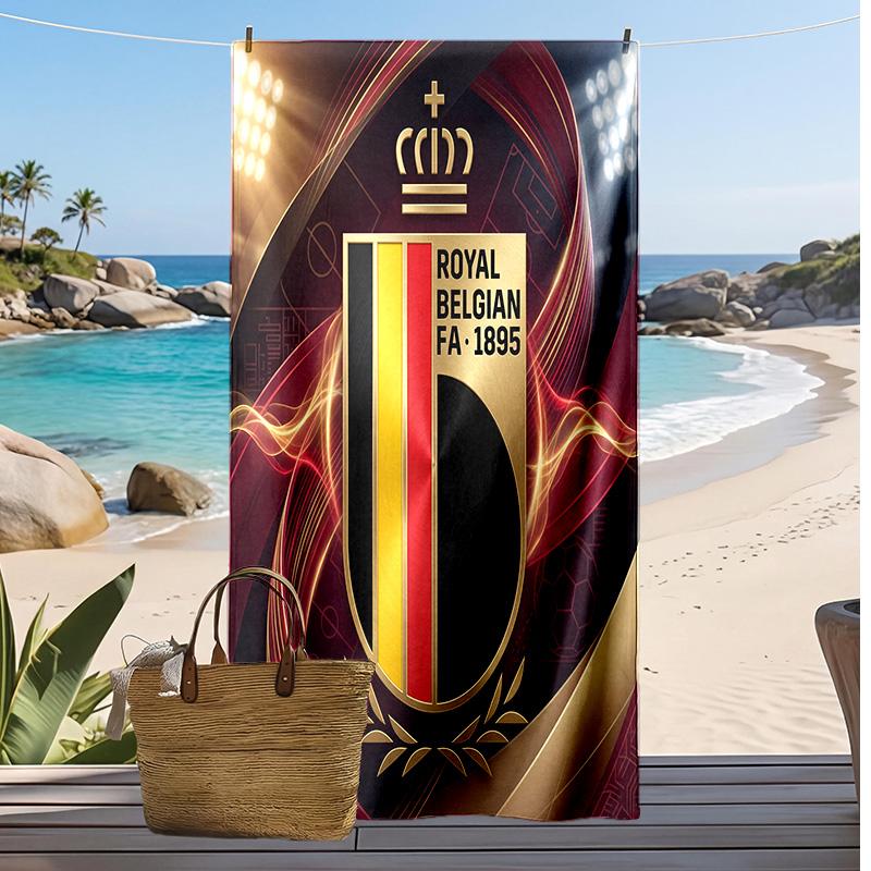 Belgium Football Print Beach Towel Quick Dry Super Absorbent Soft Bath Towel for Swimming Beach Travel Fan Souvenir Gift