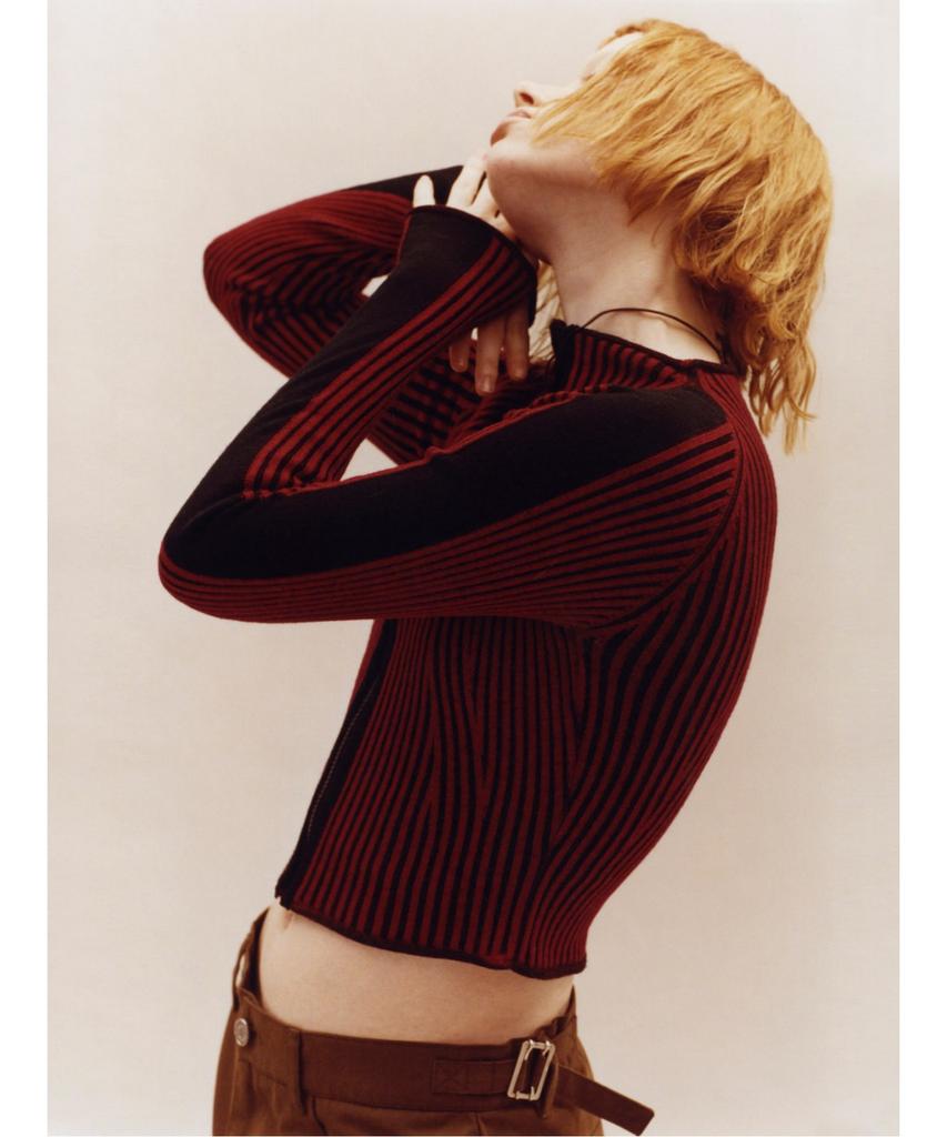 Sand Sound Boat Neck Crop Zipup Cardigan Red