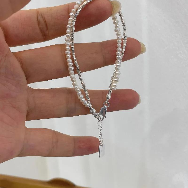 925 Silver Bracelet Double Layer Pearl Bracelet for Women Girl Vintage Luxury Design Bead Korean Jewelry Charm Bracelet