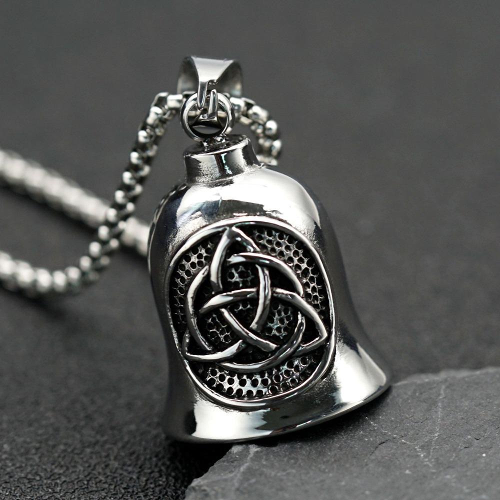 Stainless Steel Viking Motorcycle Pendant Gothic Punk Biker Jewelry for Men with Exorcism Bell