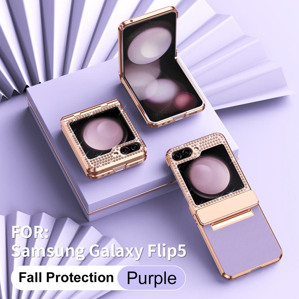 Applicabile alla custodia per cellulare Samsung Z flip6 pelle glitterata con strass cerniera all-inclusive flip5/4/3 custodia protettiva anti-caduta