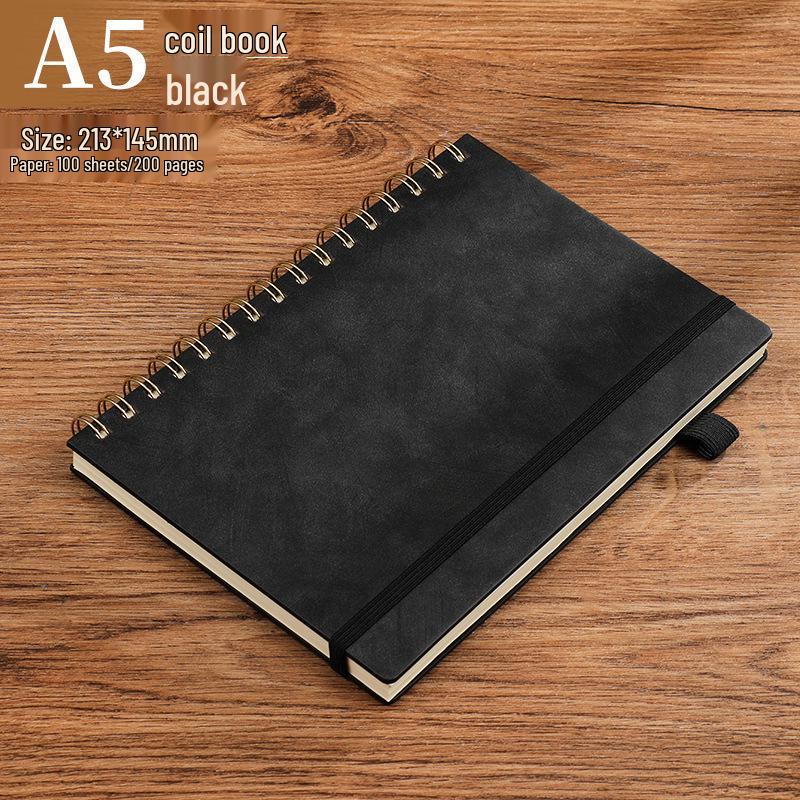 Custom A5 Coil Notebook with Logo, Simple Binding & Strap чёрный