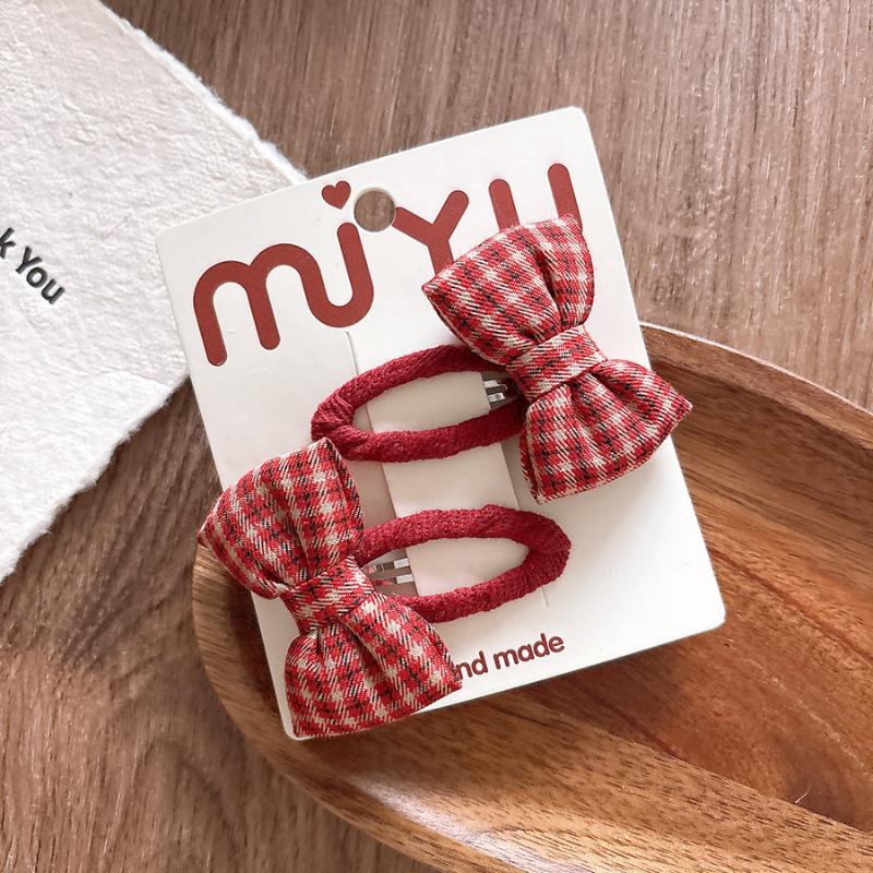 1Pair New Year Cute Red Bow Hairpins Children Girls Hair Clips Pin Barrettes Accessories Hairclip Headwear Headdress Ornament