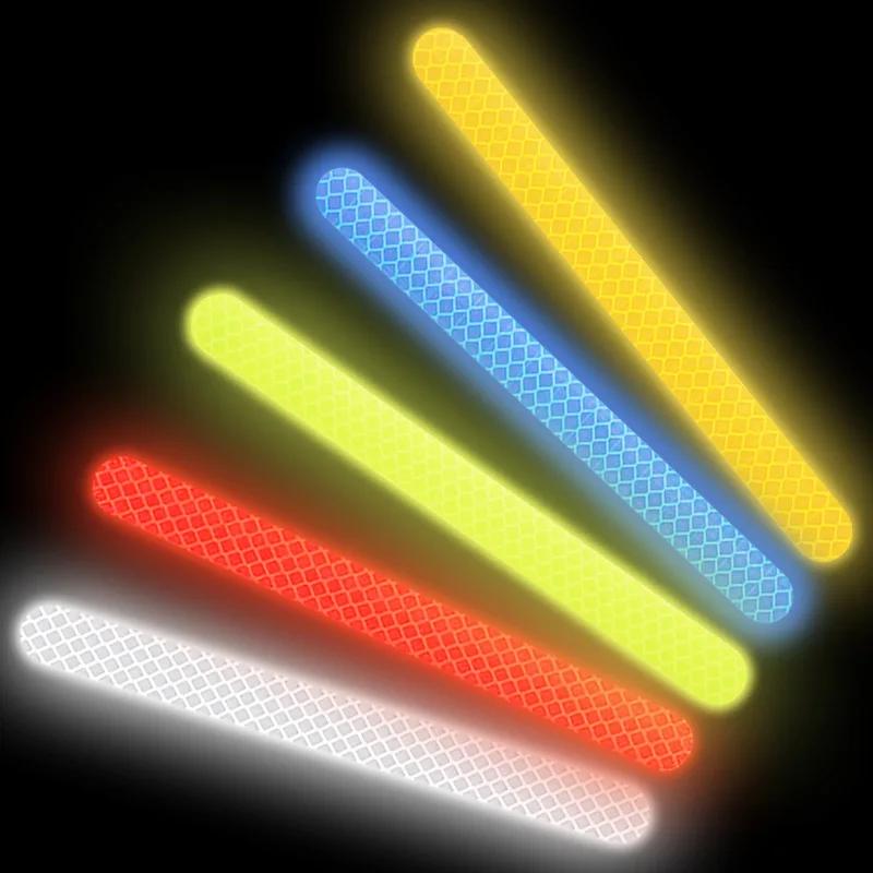 4pcs Car's Strong Reflective Warning Stickers Mirror Film 16cm Safety Belt Rear Bright Reflection Scratch Cover Decorative Strip