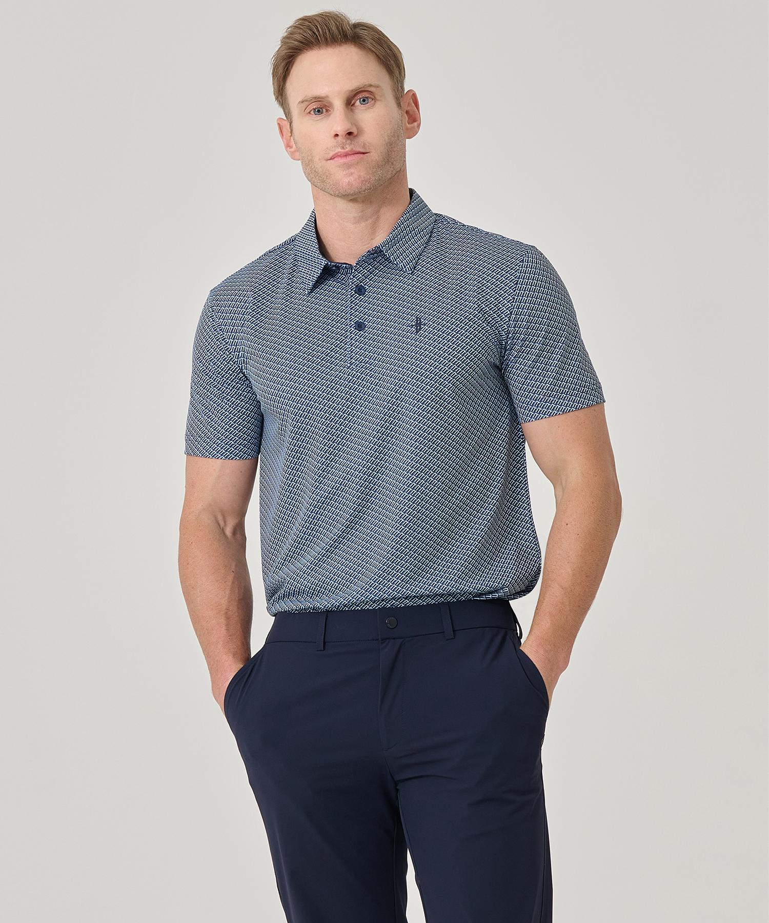 Built Moa Men S Plaid Print Collared T-Shirt Navy/95
