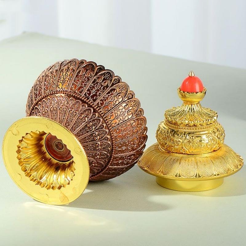 Buddhism 4 Layer Rice Bottle ,Inlaid Gem Alloy Handicraft Tantric Spices Storage Bottle,Tibetan Desktop Altars Decorative,1Pcs