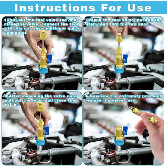 31Pcs R134A Valve Core Quick Remover Installer Tool Set, High Low Pressure AC Valve Core Removal Tool with R134A Valve Core AC Service Port Cap Valve