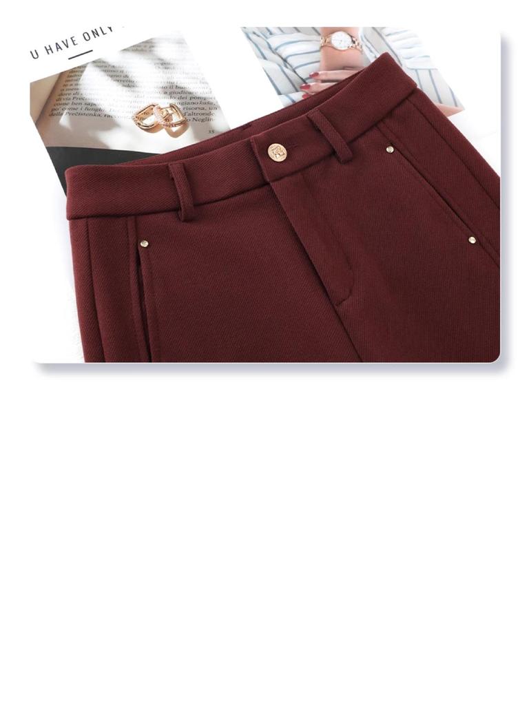 Women's Khaki High-Waisted Wool Wide-Leg Trousers - New 2024 Autumn/Winter Collection