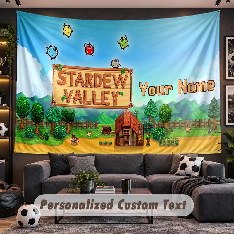 Stardew Valley Personalized Tapestry Support Custom Name, Wall Art Home Decoration