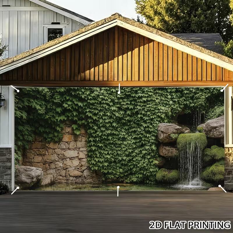 2D Zen Garden Cascading Waterfall Pond Climbing Ivy Photo Background 47.2x31.5inch/120*80cm