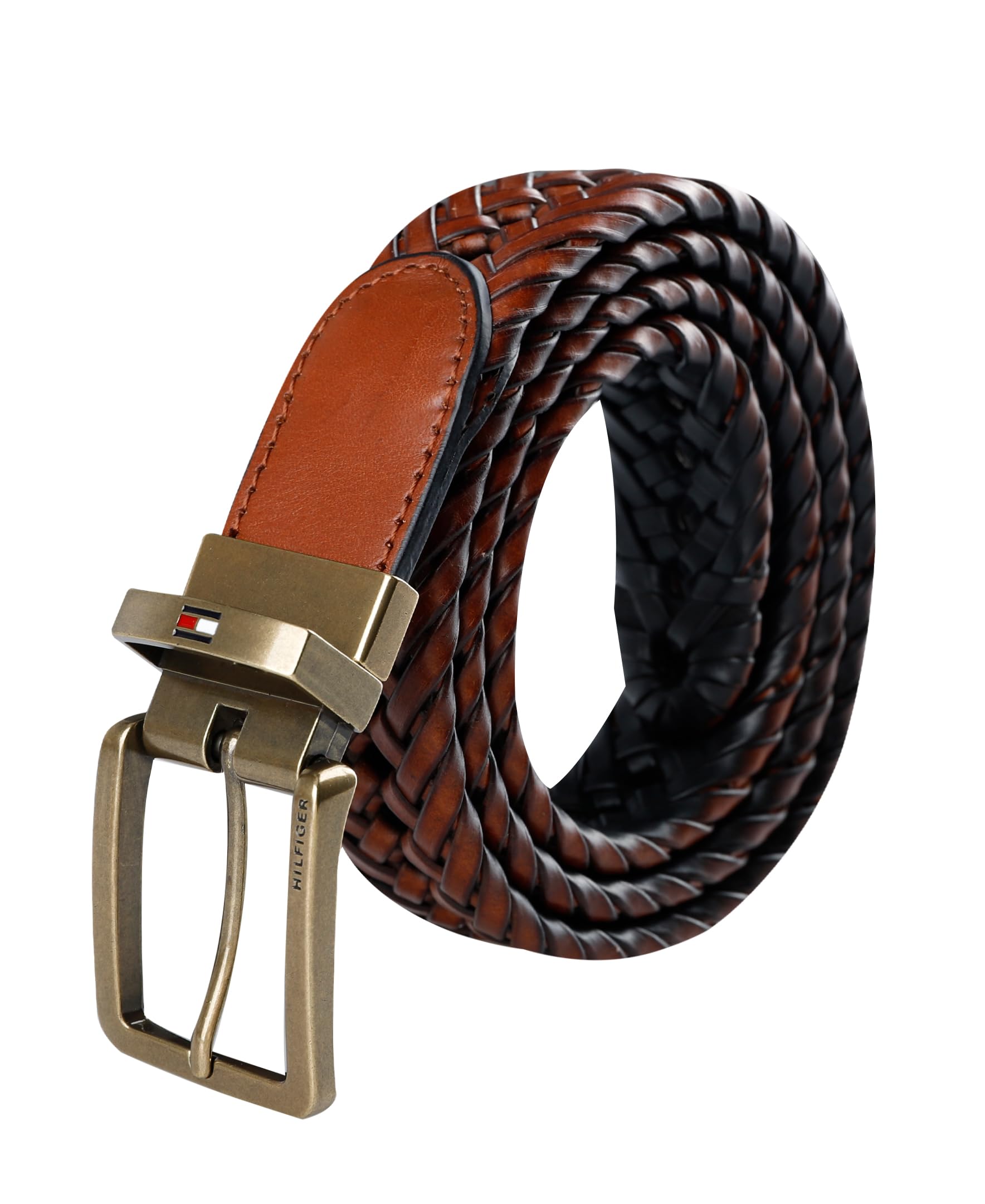 Tommy Hilfiger Men s 2-in-1 Reversible Braided Leather Belt, Fully Adjustable for Casual & Dressy Styles, CognacBlack, Large (38-40)