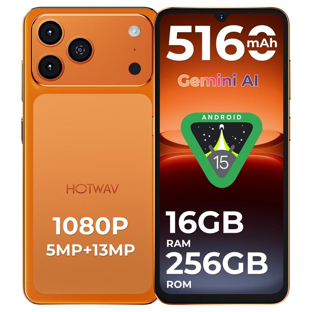 HOTWAV A17Pro Max, Smartphone, Telefono Cellulare Android 15, ARS8662, Schermo 6.75HD+, 4GB RAM 256GB ROM, Fotocamera 13MP, Batteria 5160mAh, 4G Dual SIM, WiFi 6