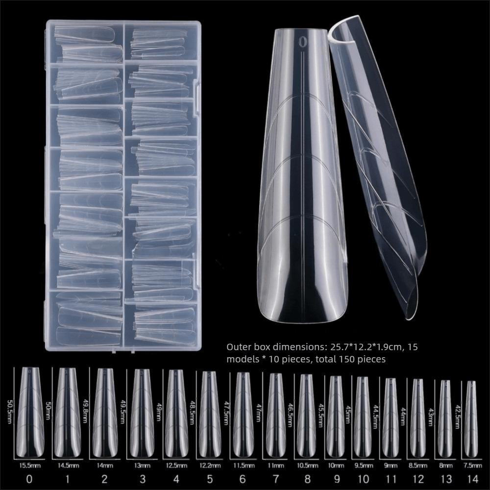 150pcs Coffin Shape Sandwich Nail Forms Natural Clear with Auxiliary Line Double-Sided Fake Nails Clear Extension Almond Shape