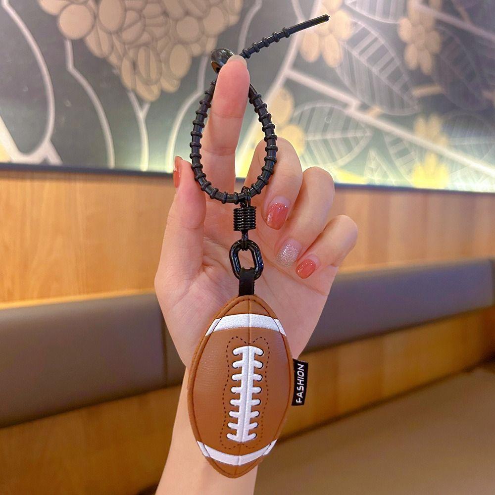 Cartoon 3D Rugby Football Pendant Volleyball Car Key Ring Personality Ball Leather Keychain  Gift