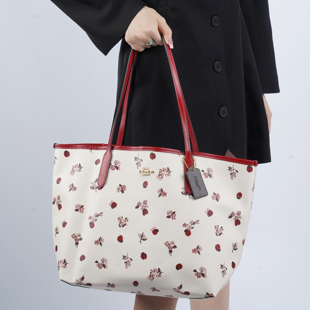 New COACH City Coated Canvas With Smooth Leather Tote Bag, Shopping Bag, Shoulder Bag, Handbag Tubas Women's White C7272-IMCAH