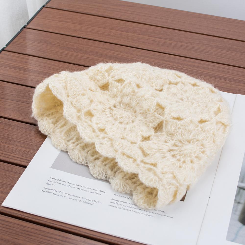 Hat Women's Double Layer Handmade Crochet Pullover Hat Warm Knitted Hat Autumn and Winter Wool Hat Versatile Casual Baotou Hat Tide