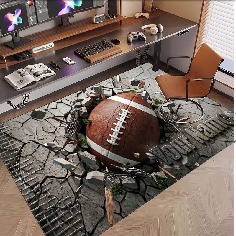 American Football Theme Soft Crystal Velvet Rug Custom Name & Text Print Non Slip Floor Rug for Bedroom Living Room